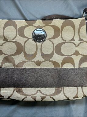 COACH Signature C File Bag Crossbody Messenger Shoulder Purse Khaki Brown Canvas